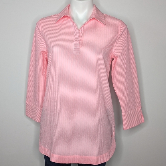 Vineyard Vines Performance Pink White Striped Collared 3/4 Sleeve Top XS - Picture 1 of 9